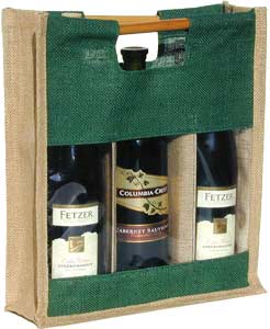 Three-Bottle Green-Natural Wine Bag with Window